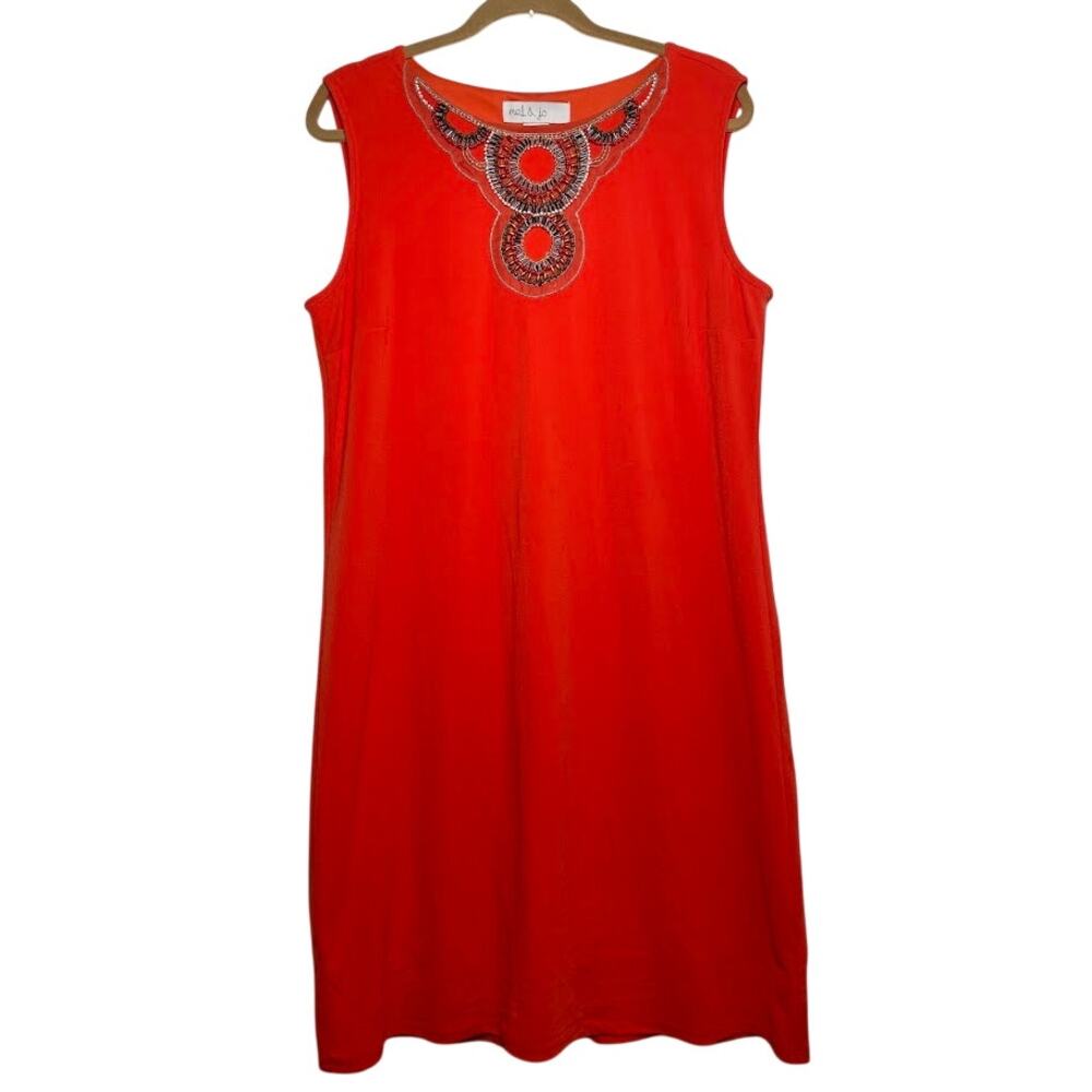 Mel & Jo Tropical Beaded‎ Mini Shift Dress Womens Large Resort Wear Sleeveless